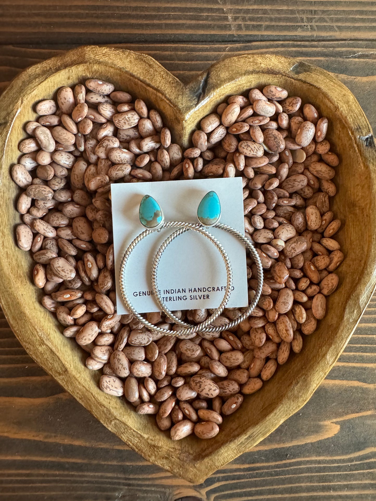 Turquoise stud with sterling silver hoop earrings