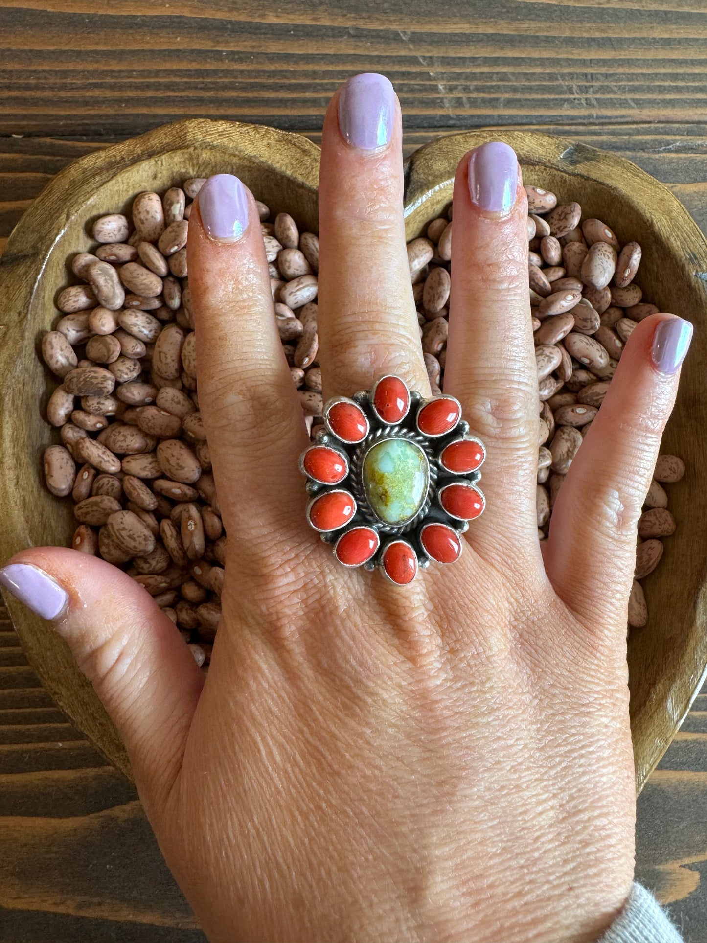 Coral and palomino adjustable ring