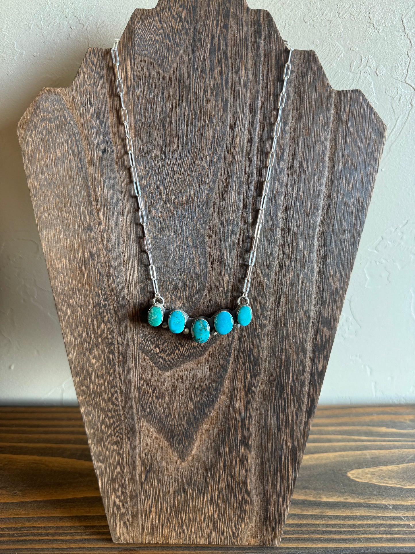 18 Inch 5 stone turquoise bar necklace