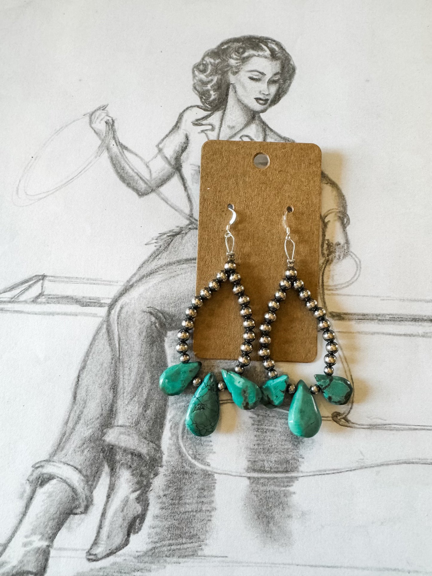 Teardrop Turquoise and Navajo Pearls earrings