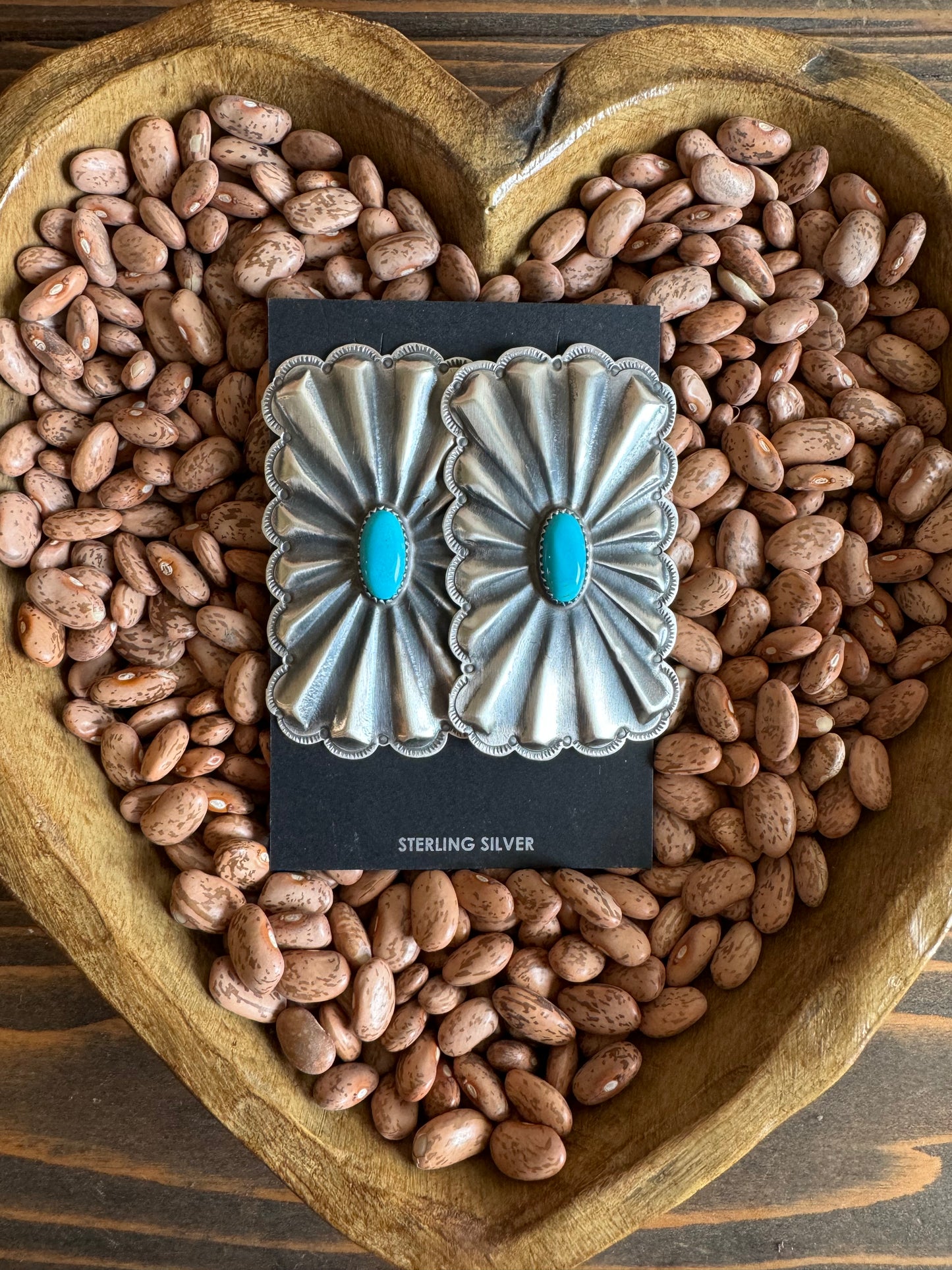 Large rectangle concho earrings with turquoise stone